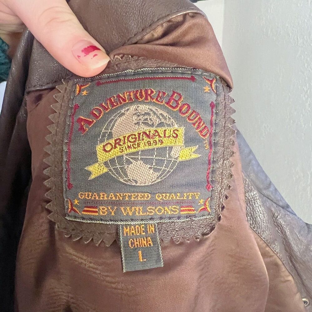 Vintage Adventure Bound by Wilson't Brown Leather Bomber Jacket Size L - Picture 5 of 8